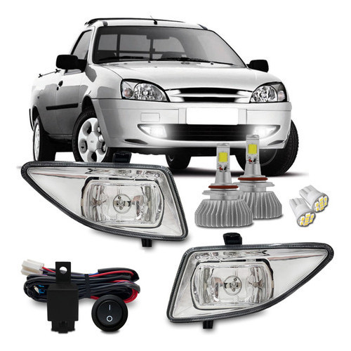 Kit Farol Milha Fiesta Courier 2000 2001 2002 + Led H3 6k
