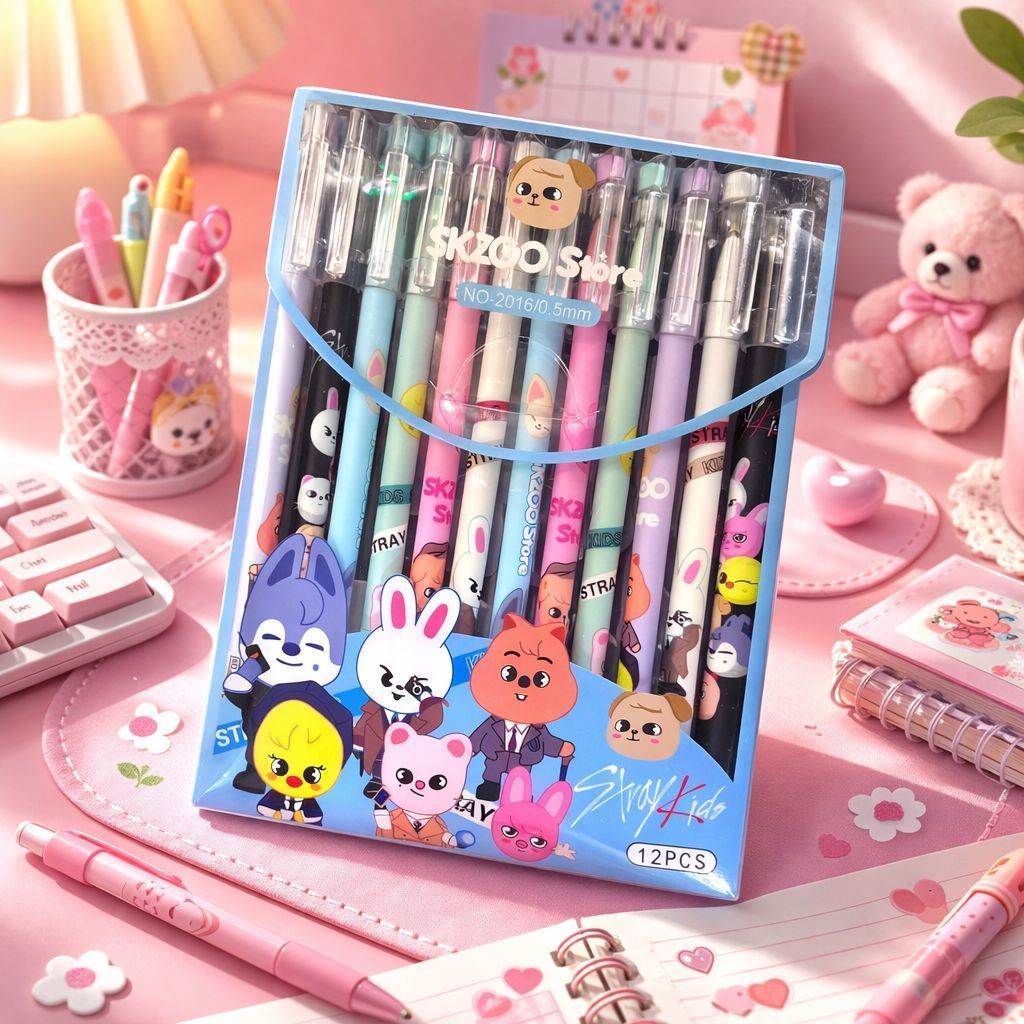 Kit 6/12 Canetas de Gel Tinta Preta Estampa Mascotes Ponta Fina 0.5mm - Papelaria Fofa em Oferta na Shopee