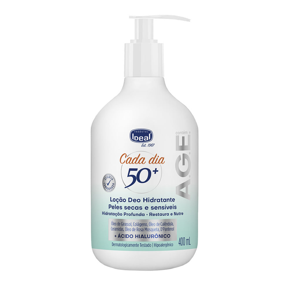 Loção Hidratante Ideal Cada Dia 50 Mais Pele Secas e Sensíveis 400ml
