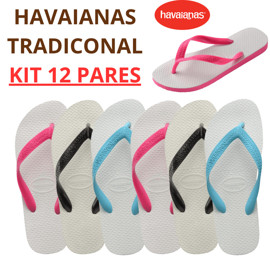 Kit 12  Pares Havaianas Tradicional Cores Variadas Sandália Chinela unisess Chinelo Original Elegancia Conforto Casual
