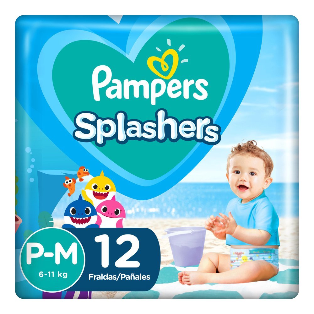 Fralda Pampers Splashers Baby Shark Tamanho P/M com 12 Fraldas Descartáveis em Oferta na Shopee