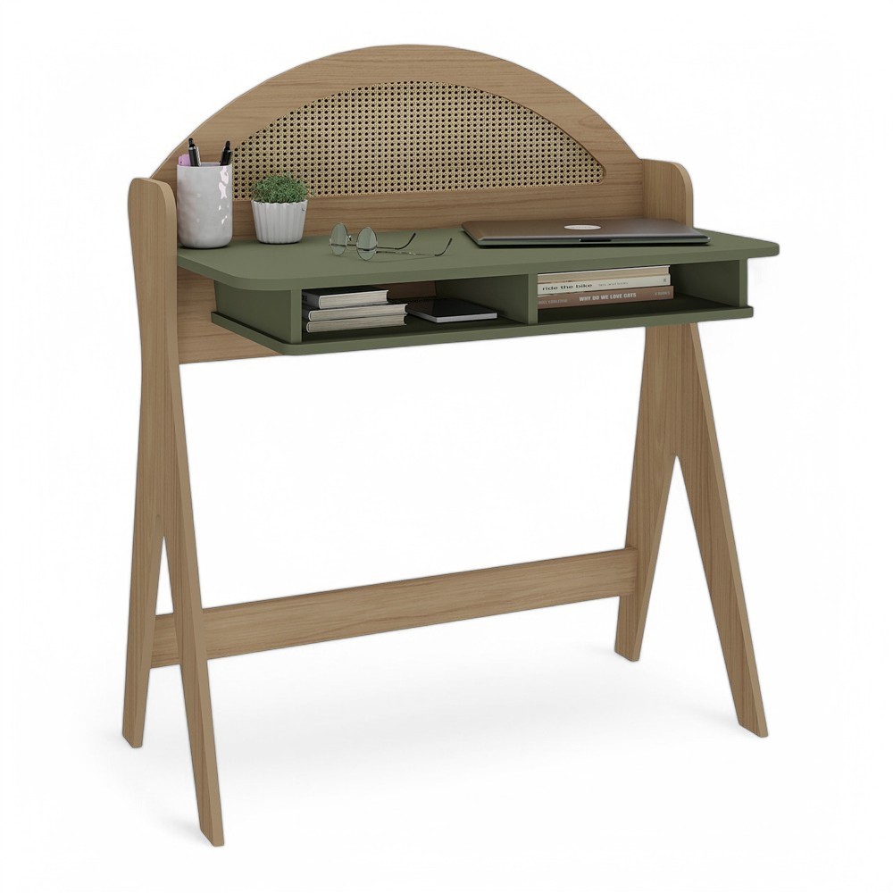 Mesa Escrivaninha Penteadeira Cecília Orgânica 90cm 100%MDF com Nicho Integrado Carvalho Menta - Abmaza