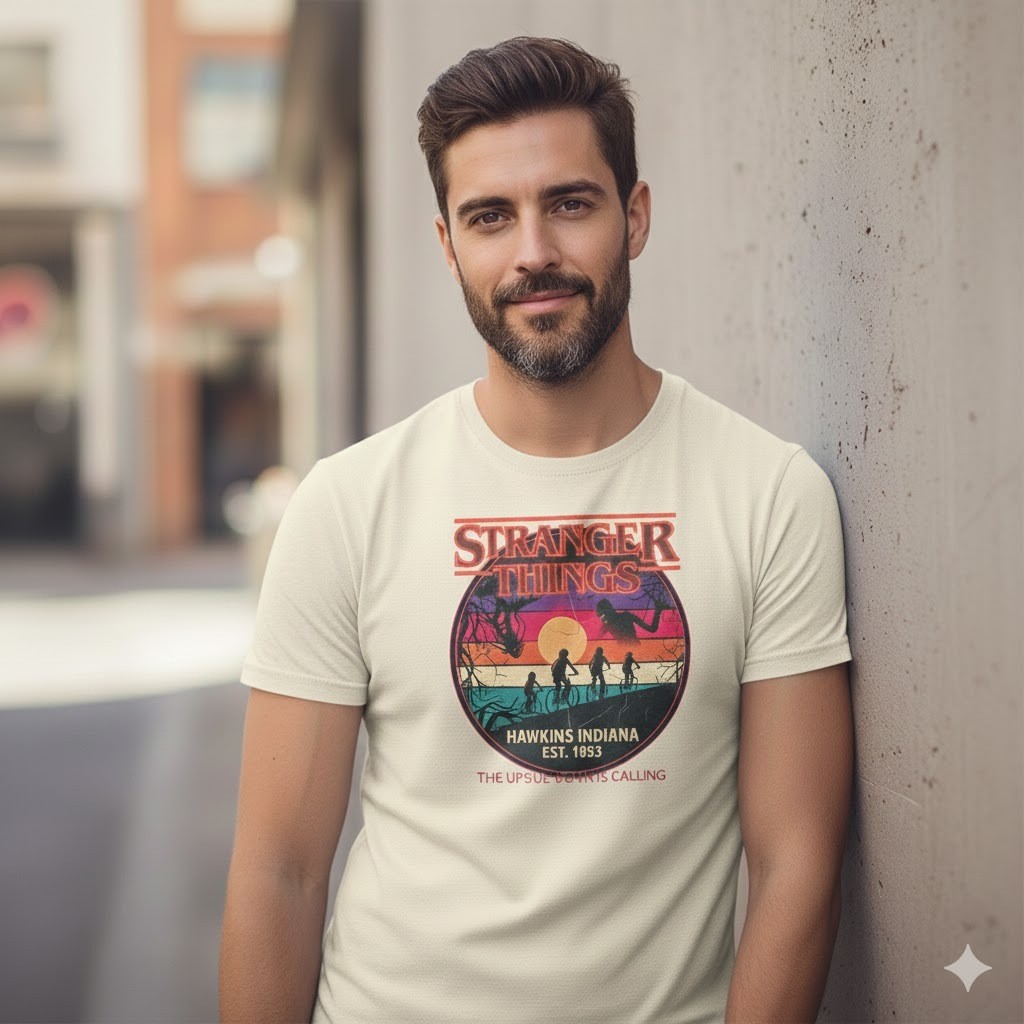 Camiseta Unissex Stranger Things Retro Vintage Hawkins 1983 Mundo Invertido 100% Algodão.