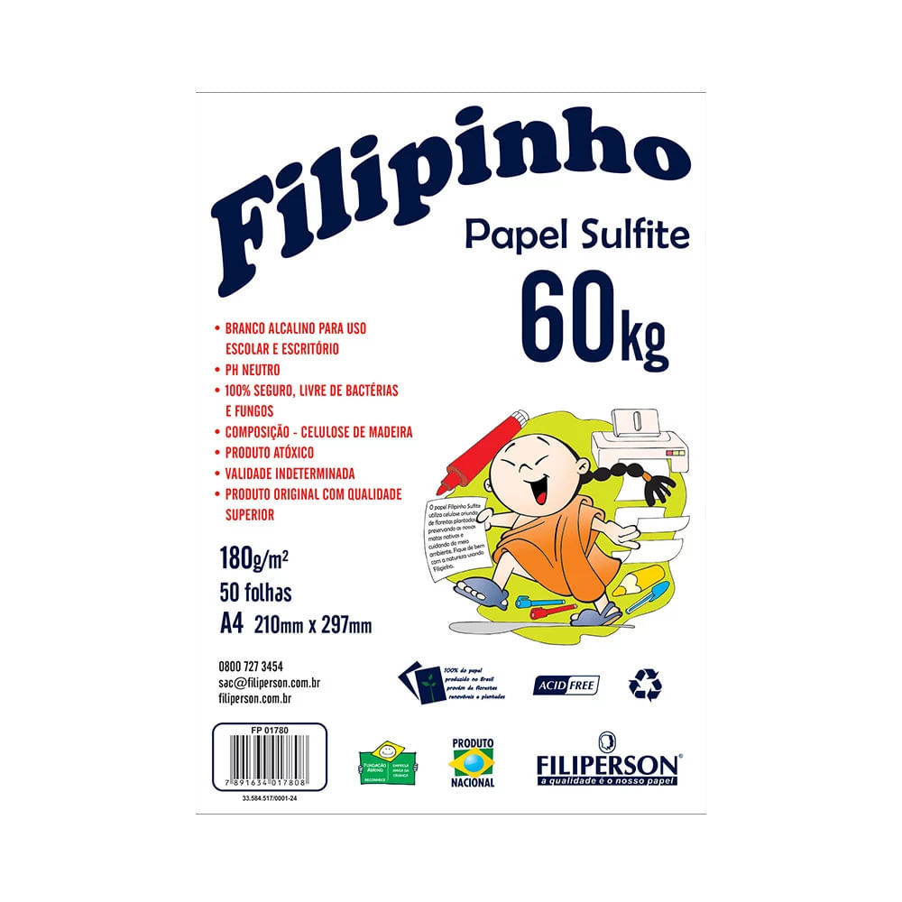 Papel Sulfite Filipinho A4 Branco 180g com 50 Folhas em Oferta na Shopee