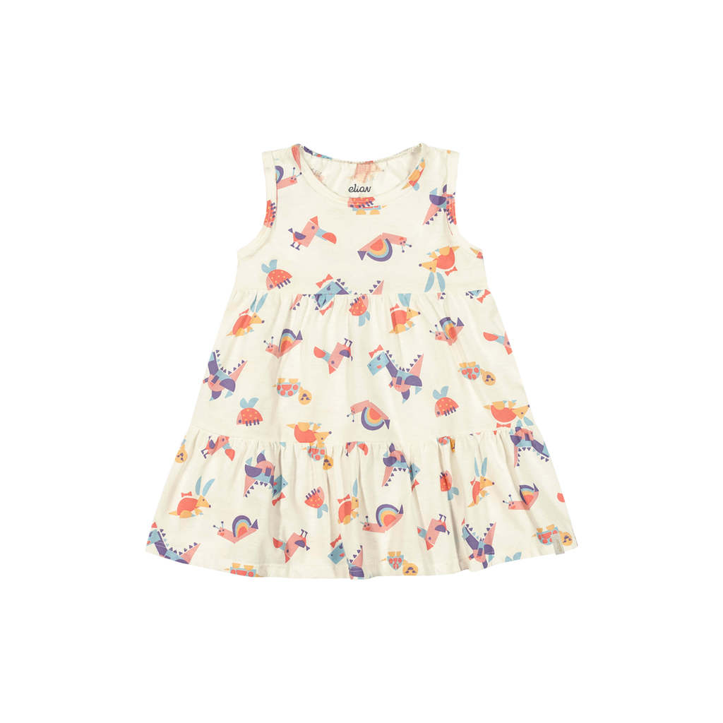 Vestido Bebê Menina Bichinhos Coloridos Elian Bege