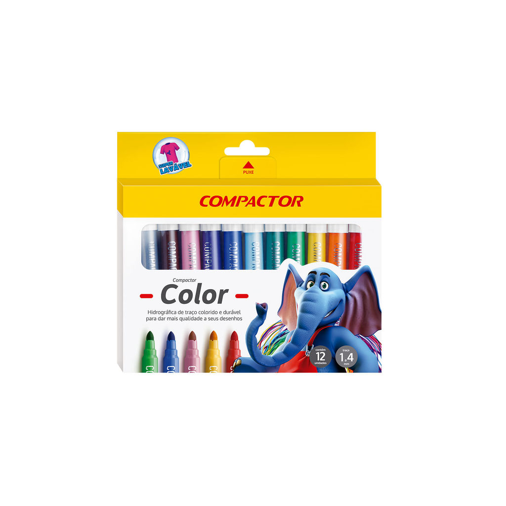 Hidrocor Compactor Marcador Color com 12 Cores em Oferta na Shopee