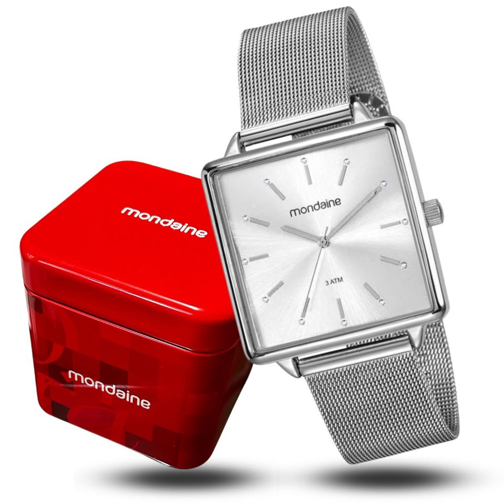 Relógio Feminino Mondaine Quadrado Aço Analógico Original