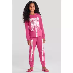 Pijama infantil menina de esqueleto brilha no escuro Brandili