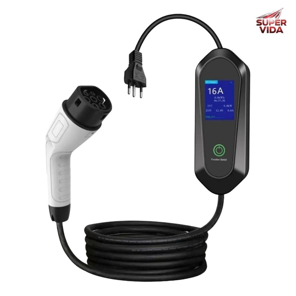 Carregador Portátil Veículo Elétrico EV KP-TC46 16A 3.5KW Bivolt Cabo 5m Tela LCD IP67 Knup
