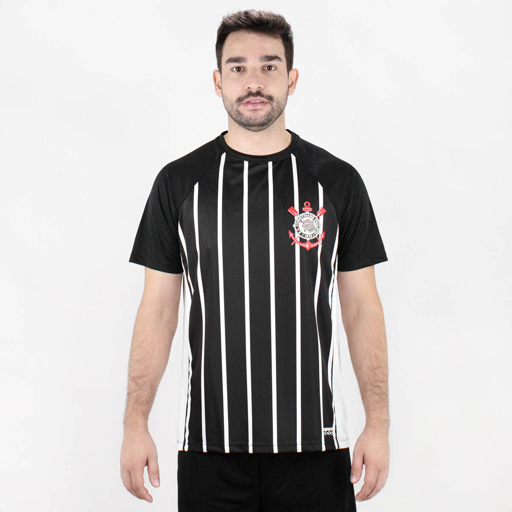 Camiseta de Time Coimbra Corinthians Raglan Recorte Preto e Branco - Masculino