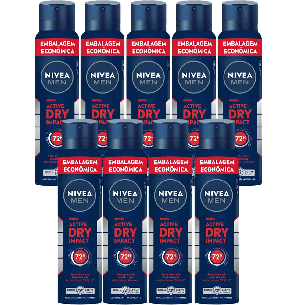 Kit Desodorante Aerosol Nivea Dry Impact For Men 200ml - 9 unidades em Oferta na Shopee