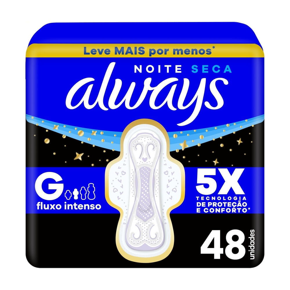 Absorvente Always Noturno Seca Tamanho G com Abas 48 Unidades em Oferta na Shopee