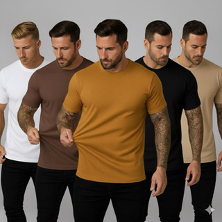 Kit 5 Camisetas Malha Peruana Algodão com Elastano Pima Premium Confortável Durável 40.1 Masculina em Oferta na Shopee