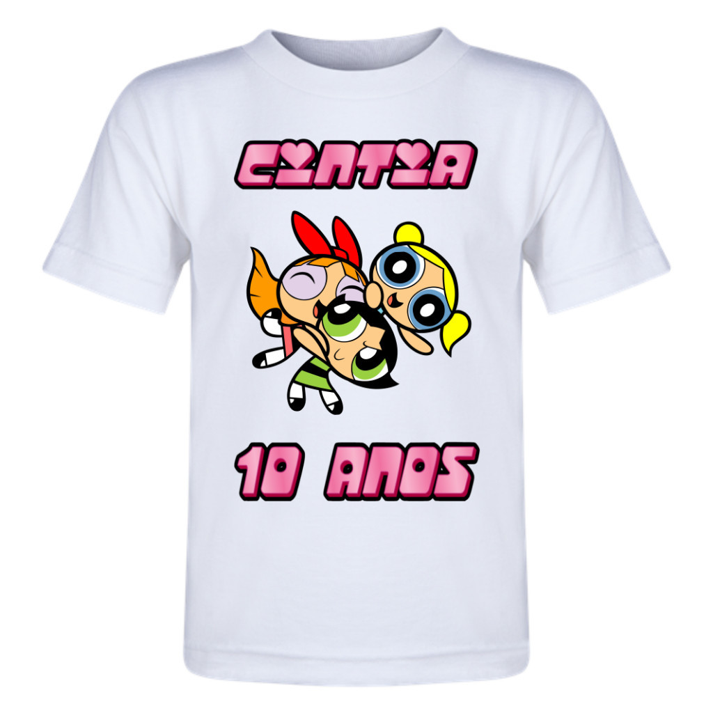 Camiseta infantil personalizada para aniversário - Meninas super Poderosas - Com nome e idade