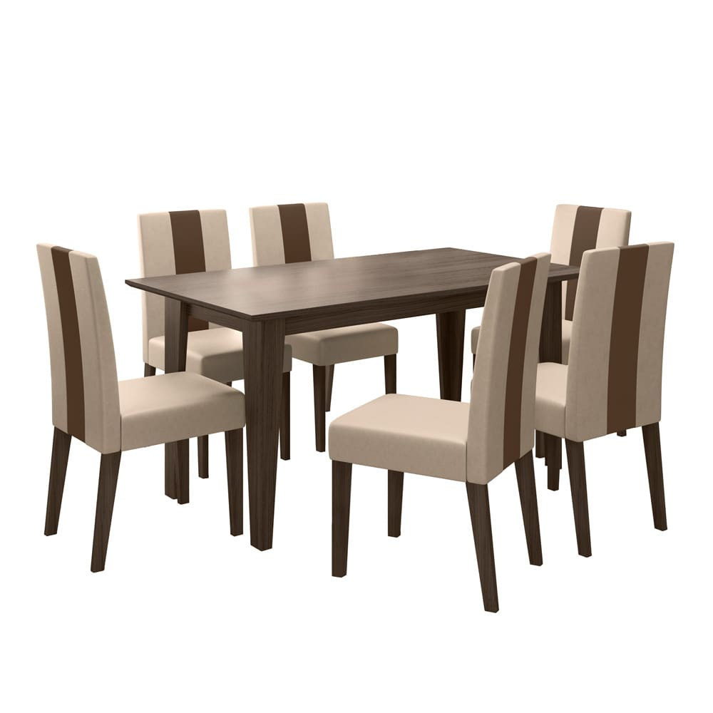 Conjunto de Sala de Jantar Retangular Mesa com 6 cadeiras Goya Poliman