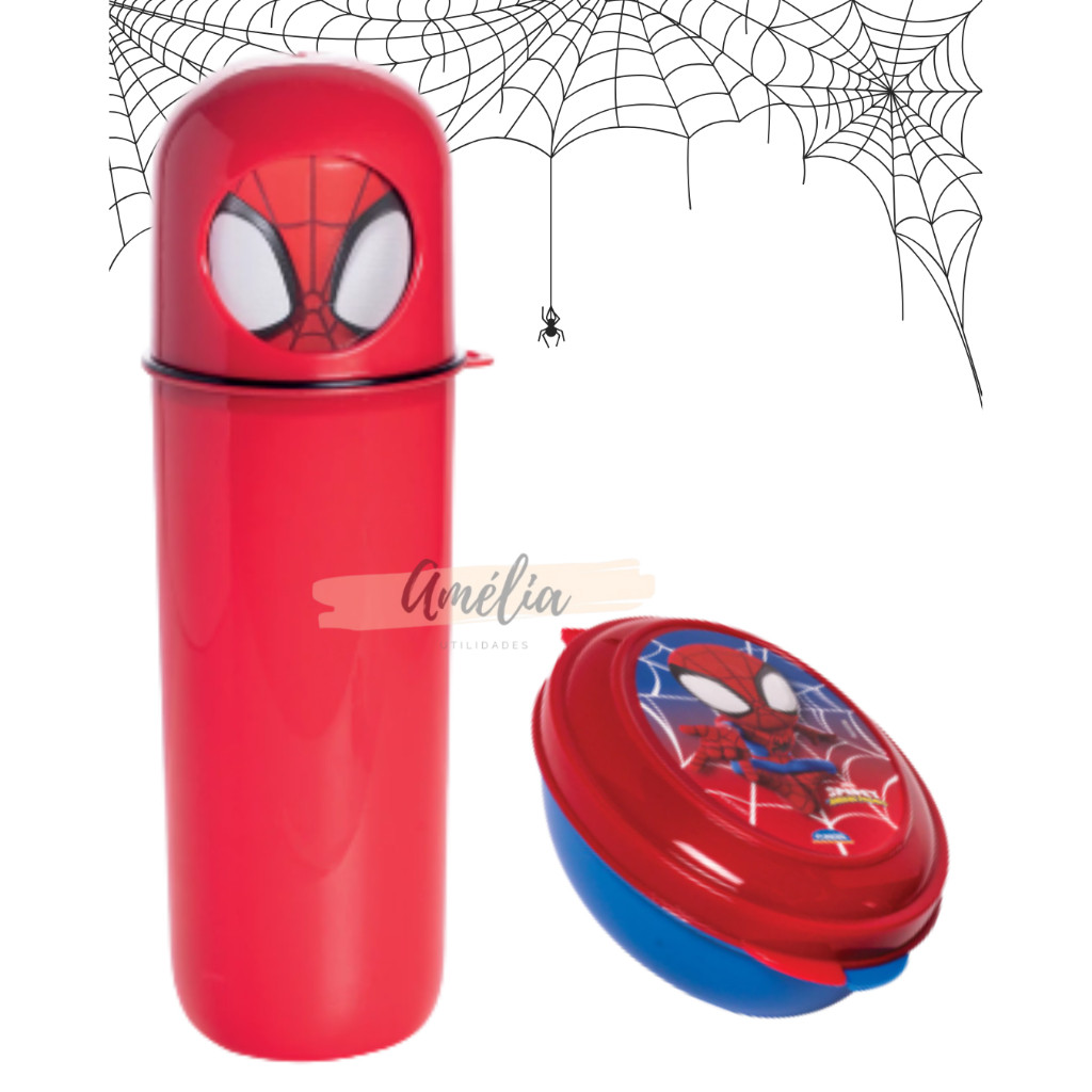 Kit Porta Escova ou Estojo Lapis + Saboneteira Infantil Escolar Homem Aranha Plasutil Dente Lápis