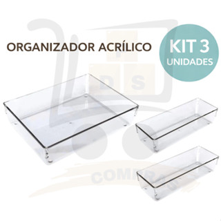 Kit 3 Organizador Acrilico Modular Gaveta Geladeira Banheiro Maquiagem em Oferta na Shopee
