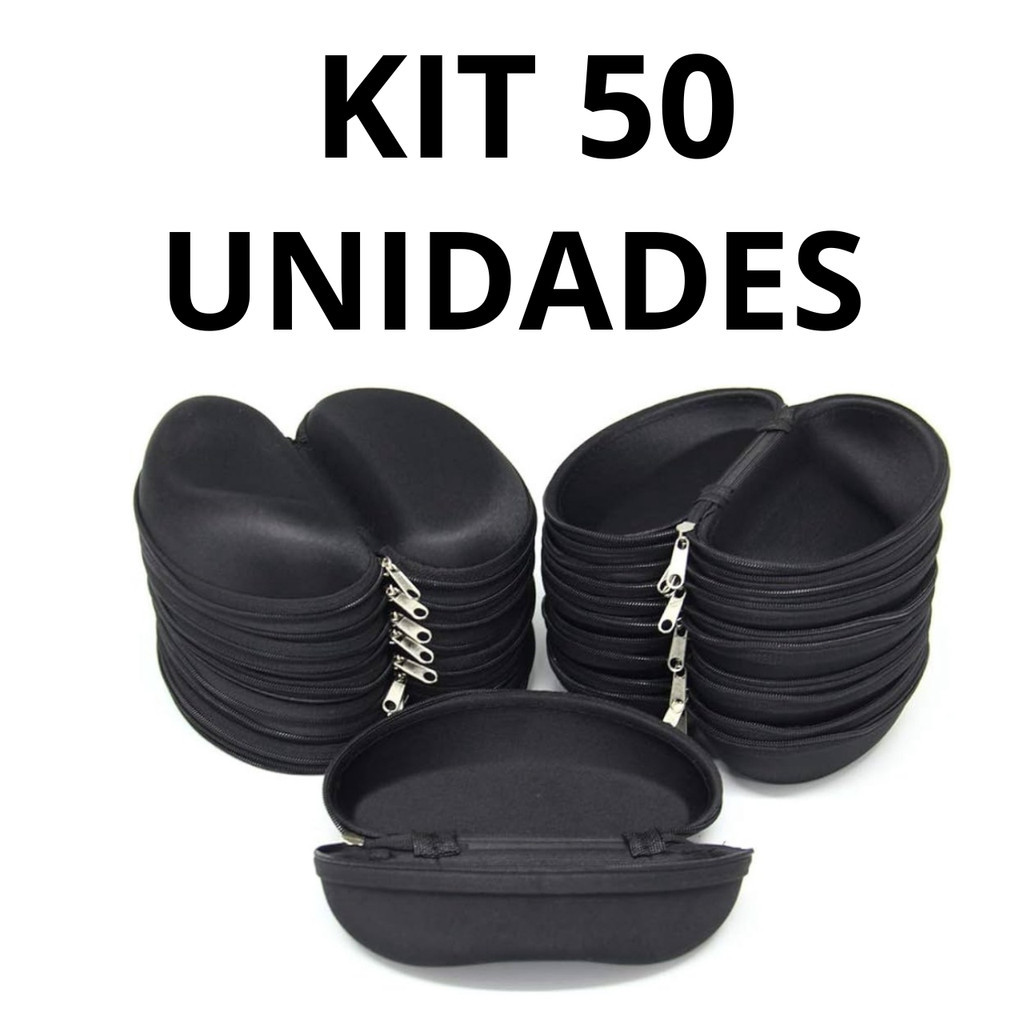 Kit 50 Estojo Para Óculos Case Caixas De Zíper + 50 Flanelas Para Óculos Cor Preta Atacado Case Oval. em Oferta na Shopee