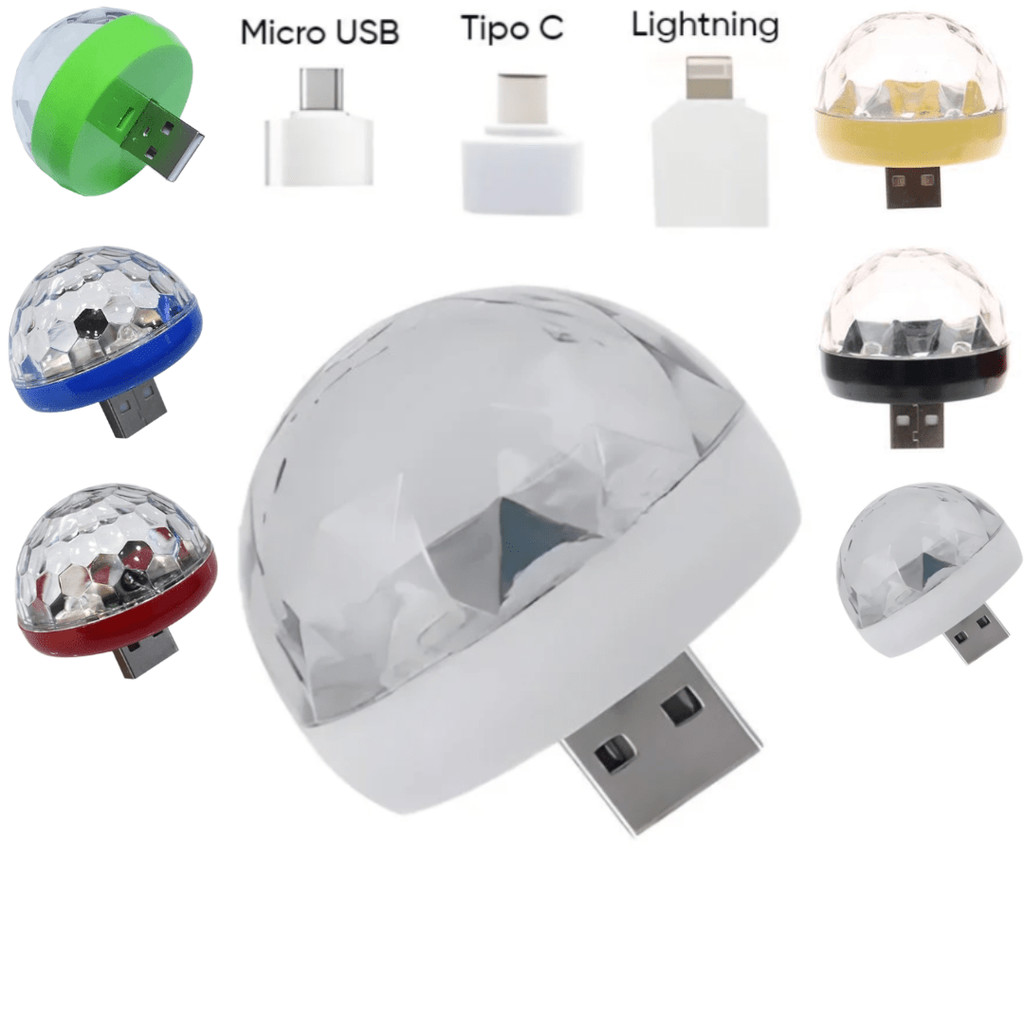 Kit 10 mini globo rgb led colorido lampada usb bola maluca celular festa dj sound som musica muda cor com o som strobe