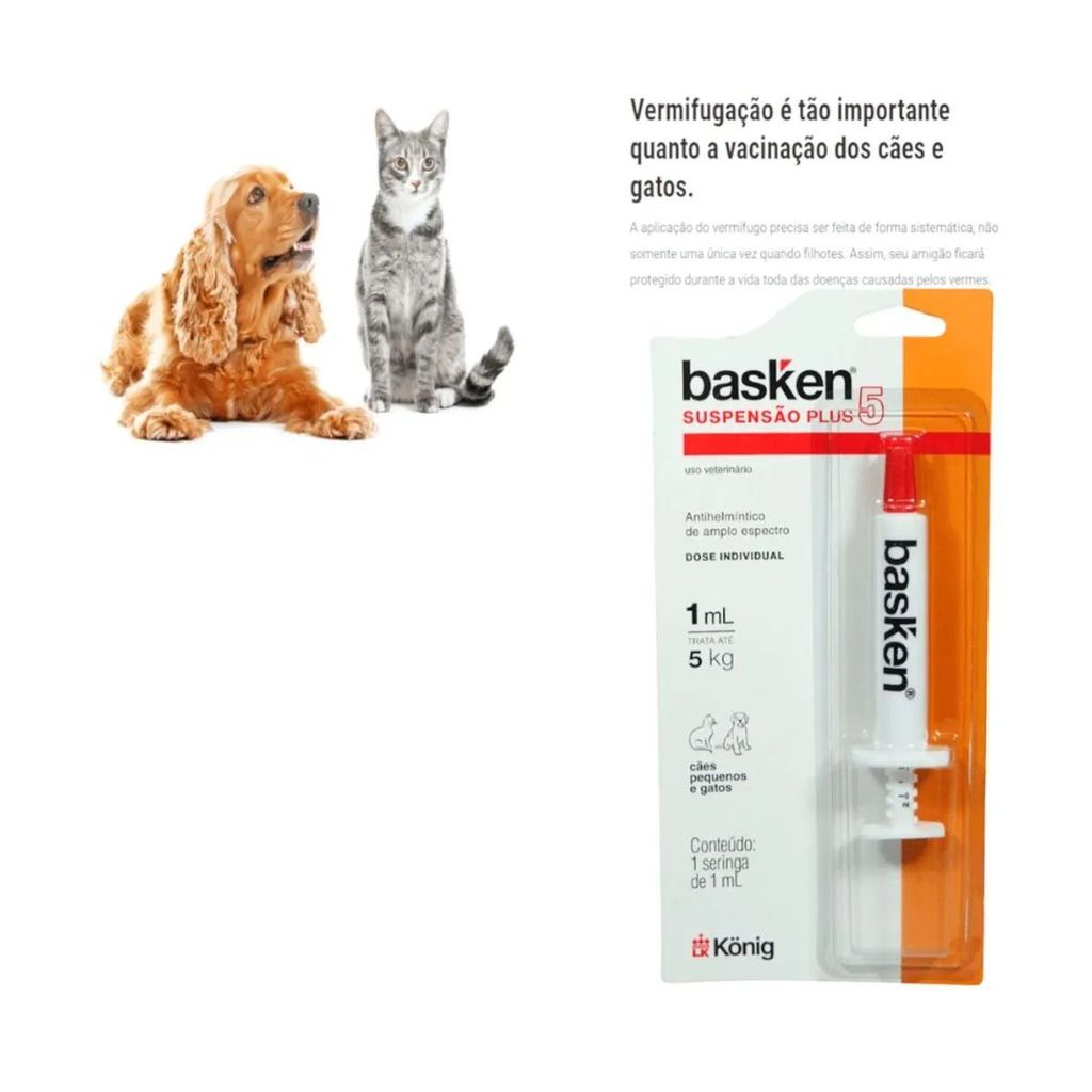 Vermífugo Basken Plus Suspensão 1ml P/ Cães e Gatos até 5kg