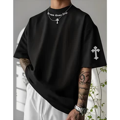 Camisa Masculina Estilo Casual Camiseta Básica 100% Algodão Streetwear Estampa Cruz Envio Rapido