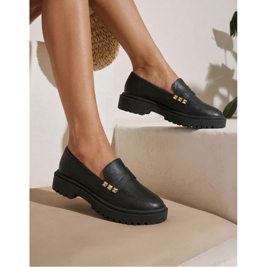 Mocassim Feminino Tratorado Plataforma Casual Confortável Sapato Loafer