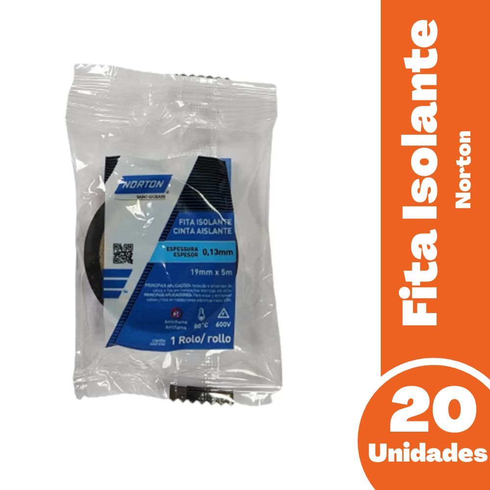 Kit 20 Fitas Isolante Norton Classic 19mm X 5m Importada - Embalagem Preto