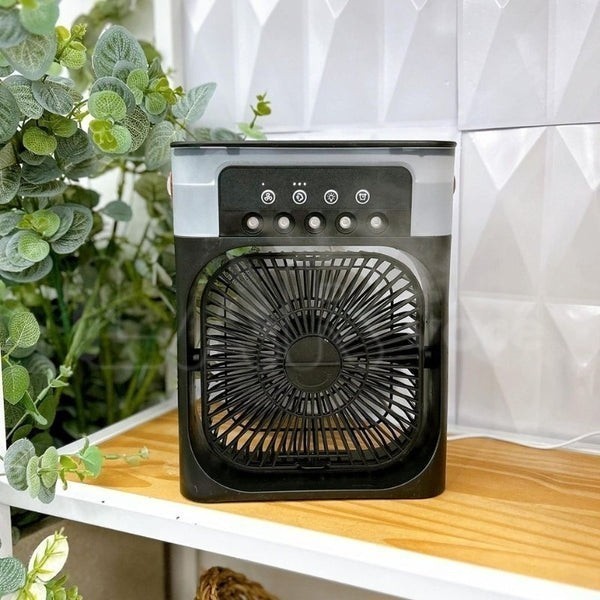 Climatizador Ventilador LED Preto Umidificador Purificador Ar Mini Refrigeração Achadinhos