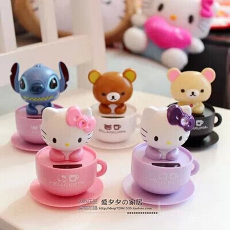 Acessório automotivo Rilakkuma movido a energia solar, brinquedo decorativo fofo em formato de xícara de café KT G4KH.