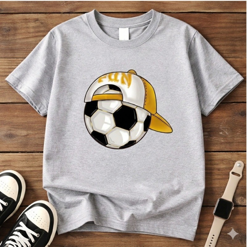 Camiseta Infantil Masculino 100% Algodao Estampado Bola Boné Blusa Kids Tendencia Envio Rápido