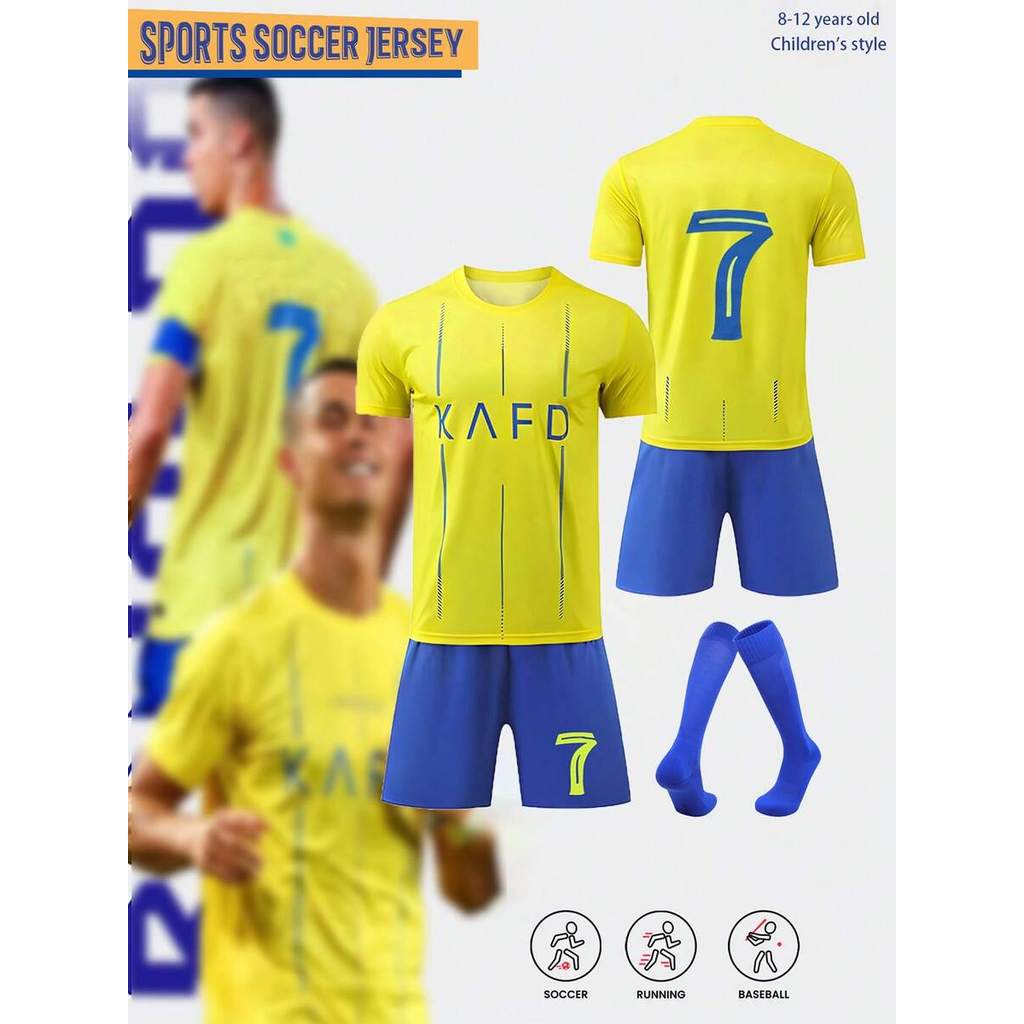 Conjunto de 2 peças Camisa Esportiva da Copa do Mundo para Meninos Pré-Adolescentes, Estilo Celebridade #7, 
