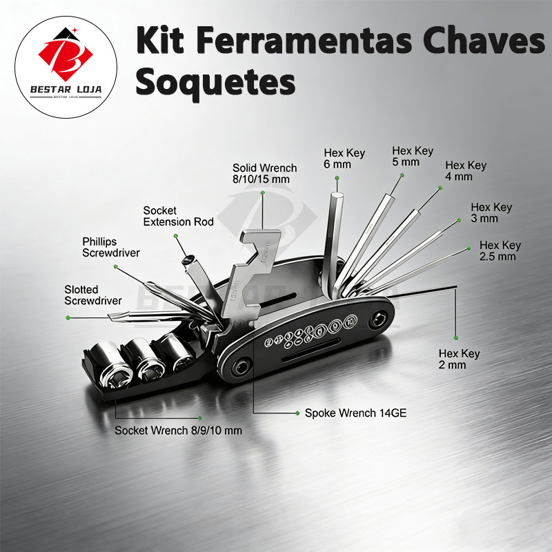 BESTAR LOJA  Kit Ferramentas Chaves Soquetes Para Manutenção Reparo Bicicleta Bike Multiuso