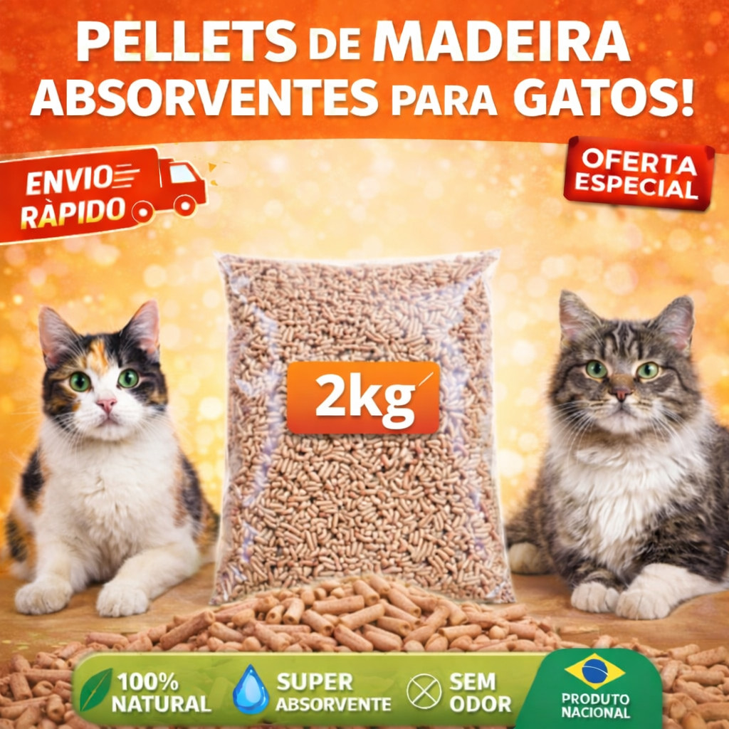 Areia Granulado de Madeira Pellets Higiênico Biodegradável PACOTE 2 KG