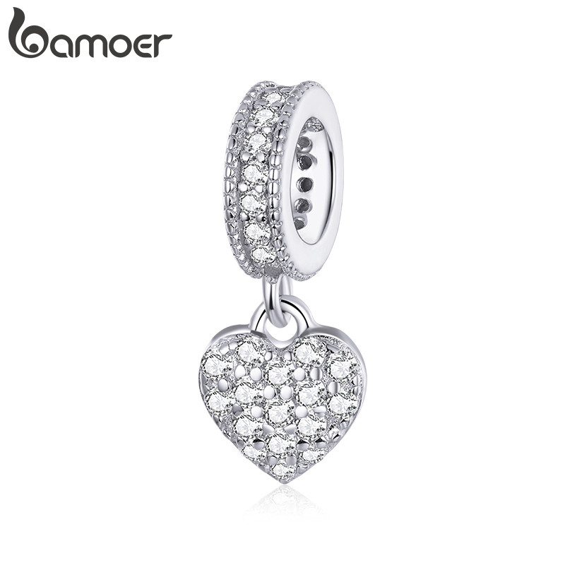 Bamoer Grânulo Em Forma De Coração Pingente De Diamante Completo DIY Pulseira Colar Acessórios Para Presentes Femininos