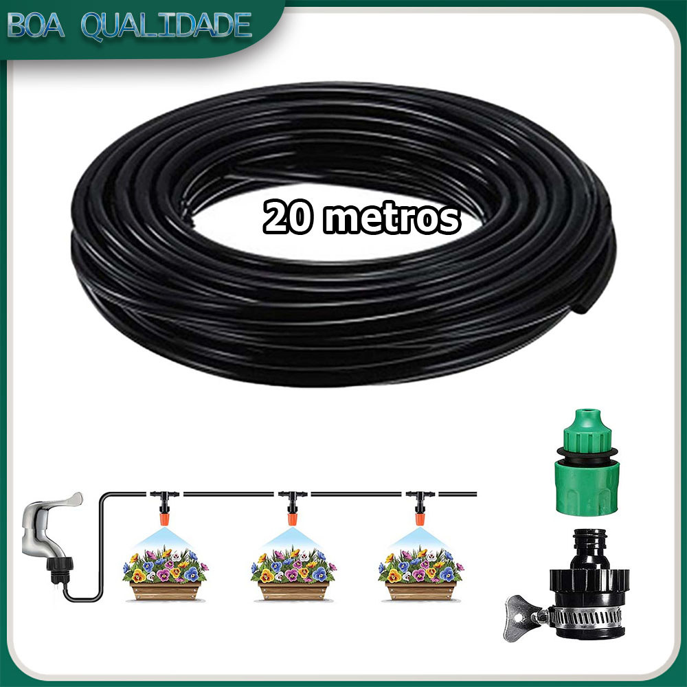 20m Tubo de irrigação por gotejamento de 1/4" mangueira de irrigação com conector universal e conector lateral