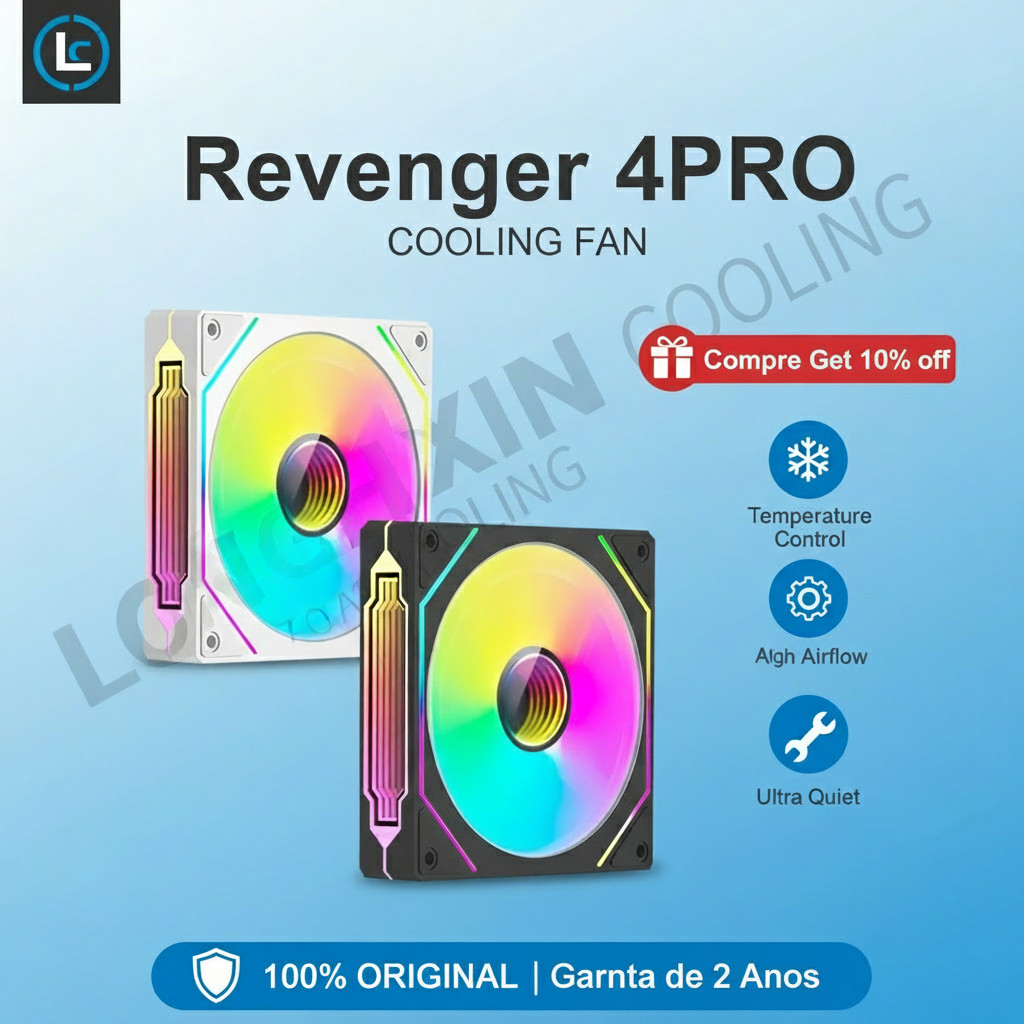 Cooler Fan Revenger ARGB 4-Pin PWM  Controle de temperatura 1450RPM Ventoinha de Alta Performance 