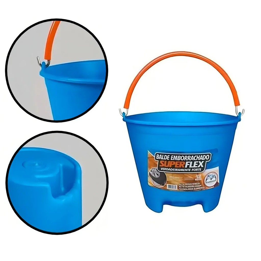 Balde Emborrachado 12l Superflex Não Quebra Metasul Azul
