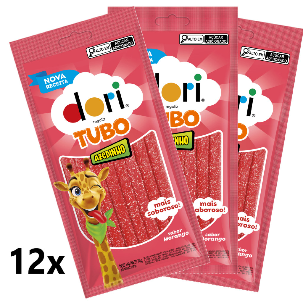 Caixa de Regaliz Tubo Recheado Morango Azedinho 12x70gr (2534) - Dori