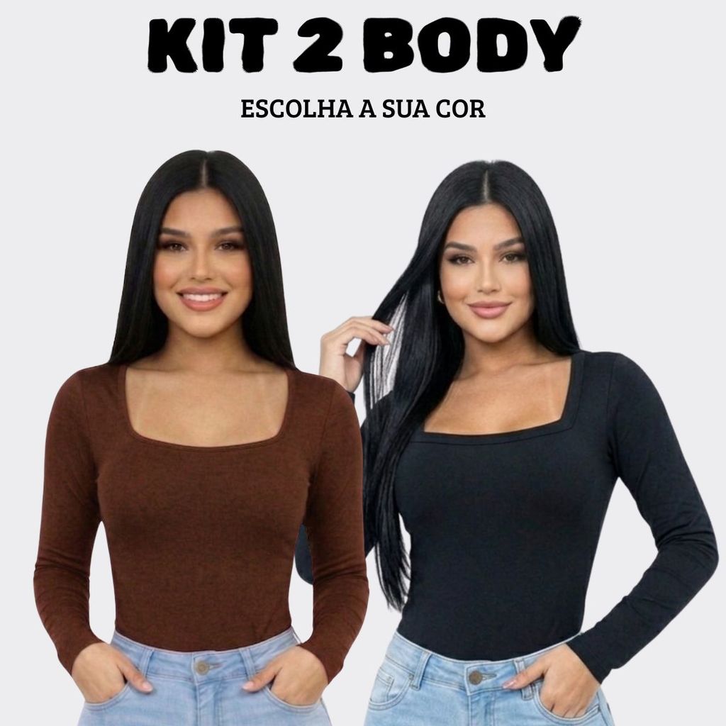 Kit 2 Body Feminino Manga Longa Decote Quadrado Suplex Forrado Blusa Bori Básica Outono Inverno em Oferta na Shopee