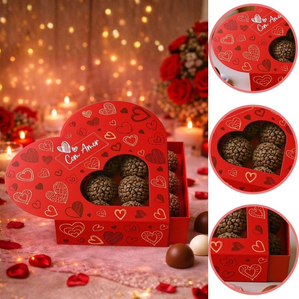 10 CAIXA CORAÇÃO 9 DOCES GAVETA 12X12X4 COM VISOR COM AMOR 5970 ( DIA DOS NAMORADOS IDEIA 2026 ) em Oferta na Shopee