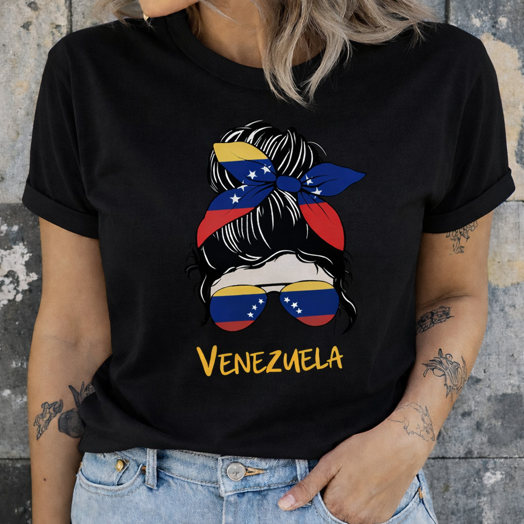 [Camiseta Premium em Algodão Puro]SISI Camiseta Feminina Estampa Bandeira Camisa Venezuela  Algodão Confortável Casual