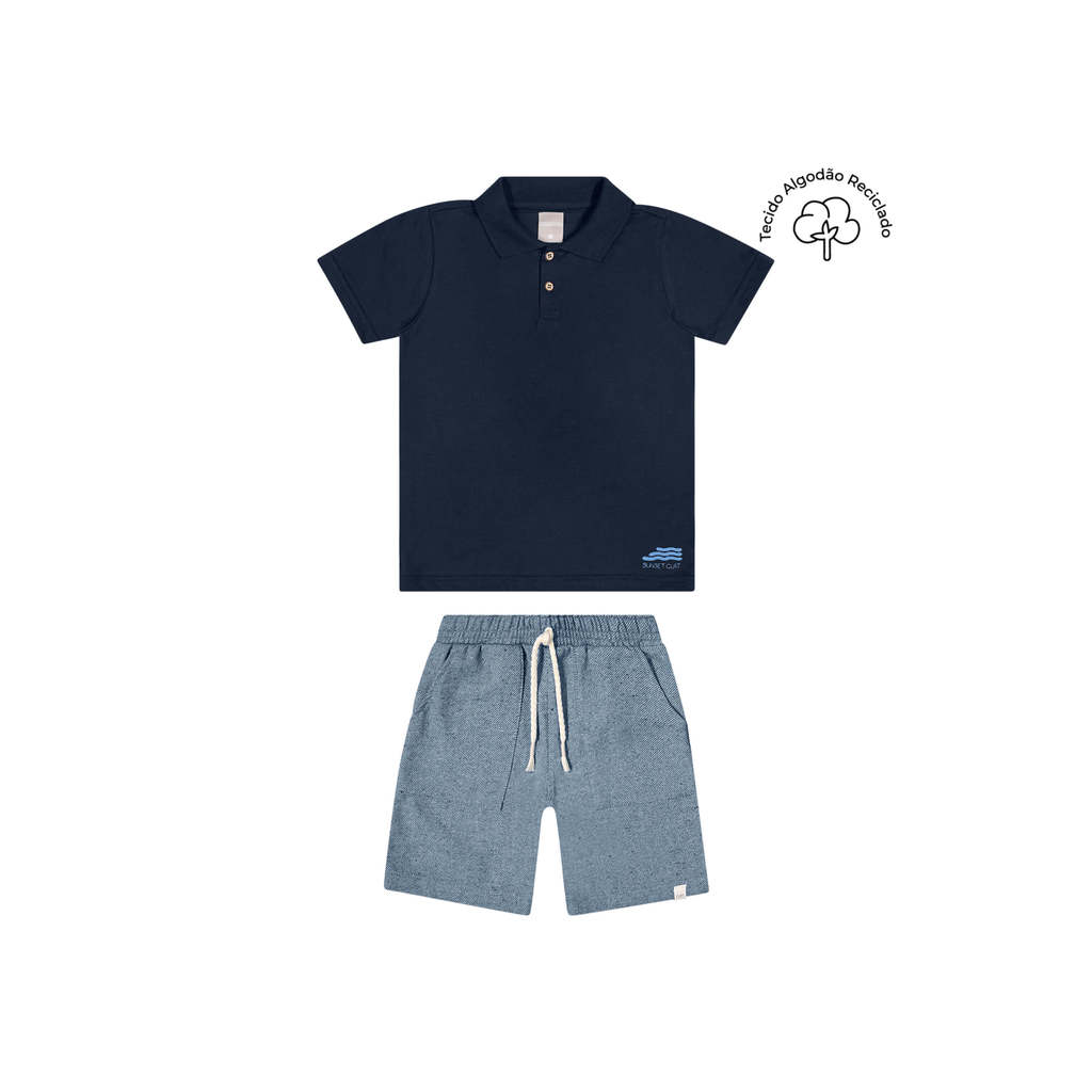 Conjunto Infantil Menino Polo Bordado Colorittá Azul
