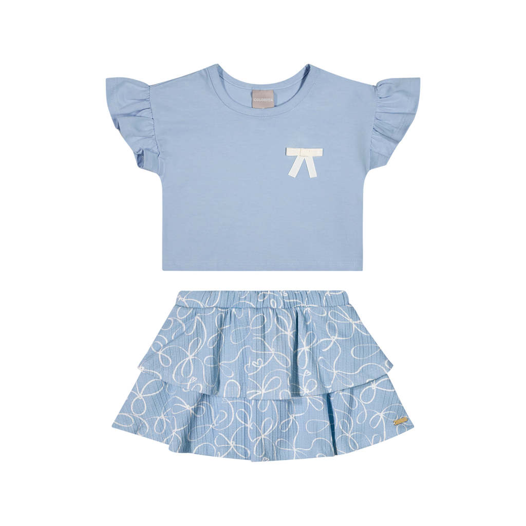 Conjunto Infantil Menina Laços Babado Colorittá Azul