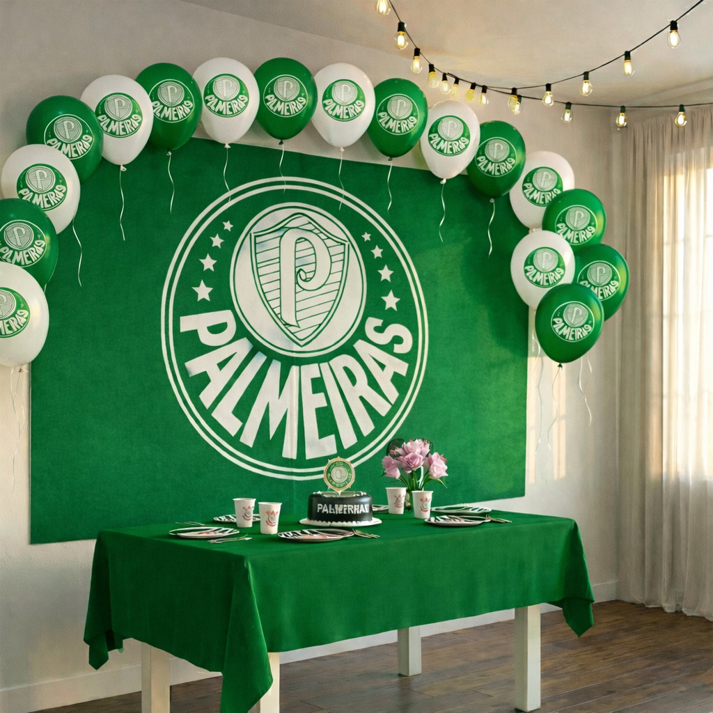 Kit Festa Palmeiras Decora Toalha Verde + 20 Baloes + Painel cor viva pronto para decorar em Oferta na Shopee