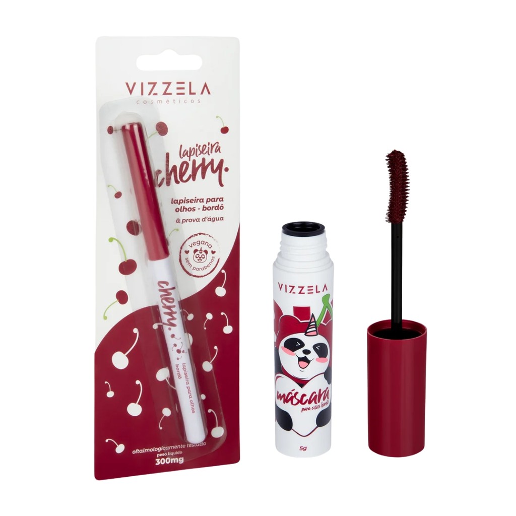 Kit Máscara Para Cilios Big No Panda Cherry + Lapiseira Cherry Original Vegano Vizzela em Oferta na Shopee