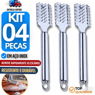 Jogo 4 Descamador de Peixe Inox Removedores  Escamas Escamador Profissional Manual Descamador