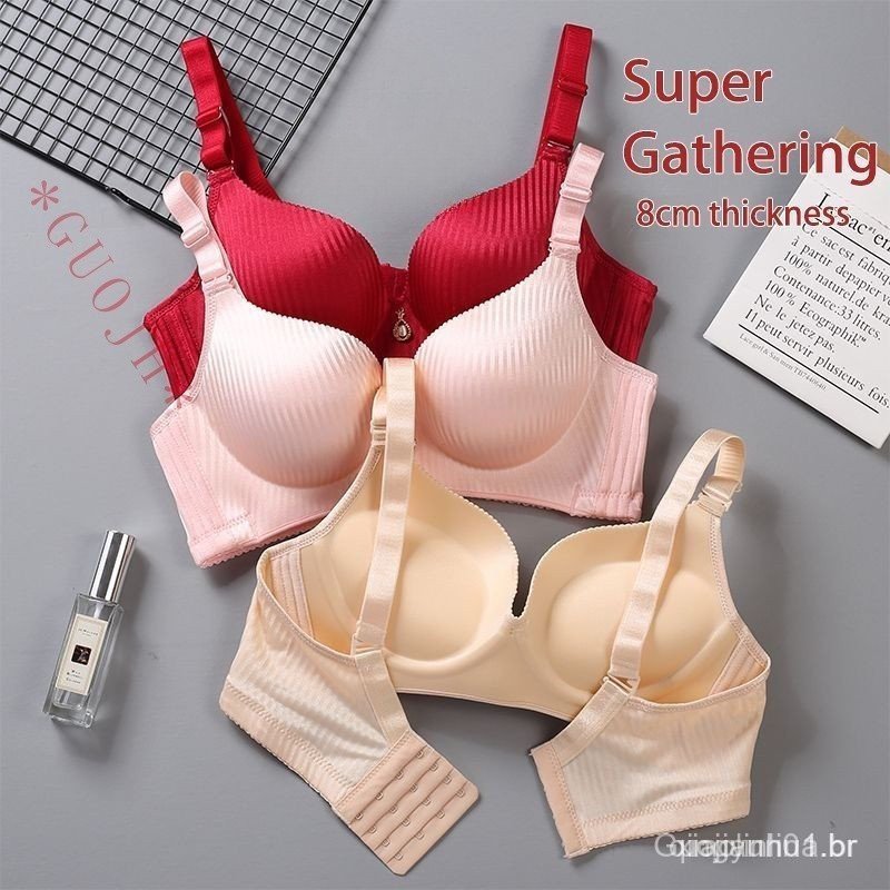 HuoYuan [Estoque Pronto] 8CM Buraco De Ventilação De Esponja Espesso Feminino Bra Sexy Girl Push Up Pequeno Peito Sem Co