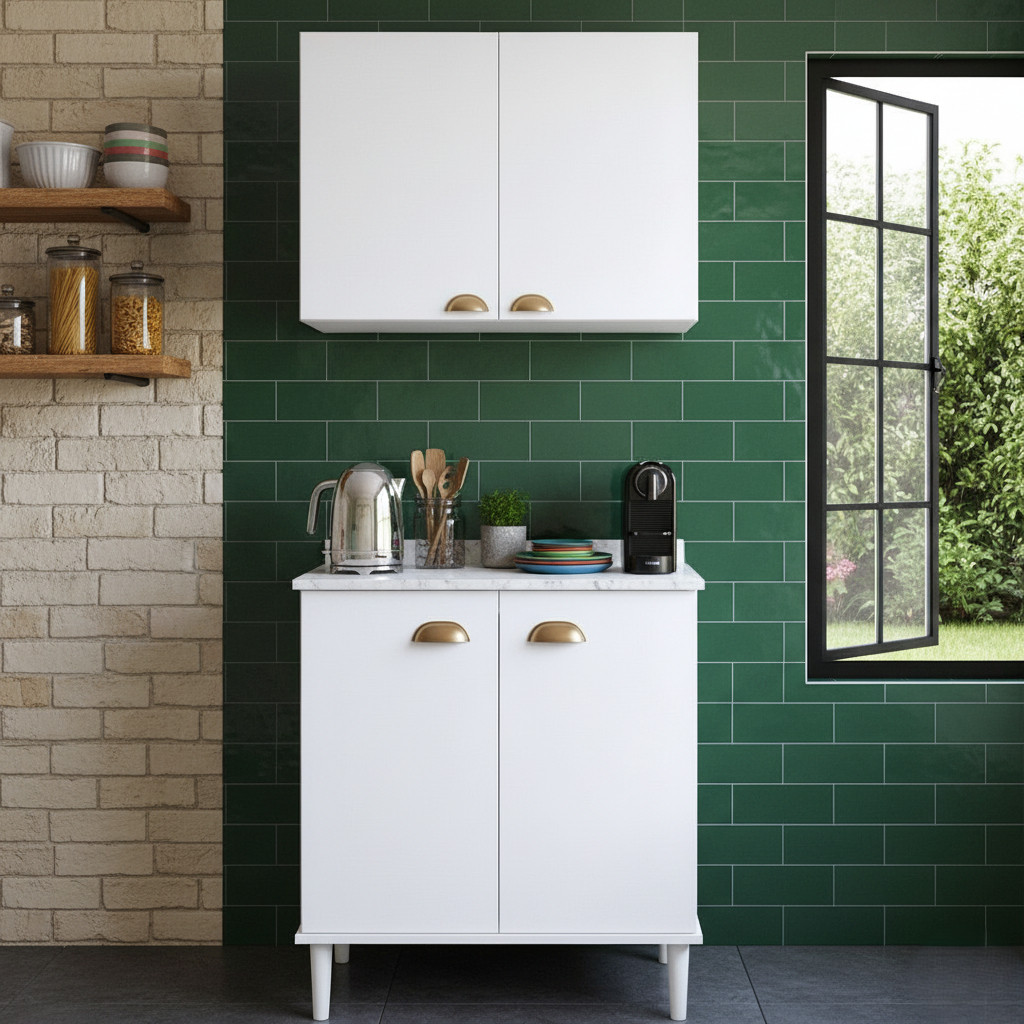Kit Estilo Retrô para Cozinha: Armário Aéreo 2 Portas + Balcão 2 Portas