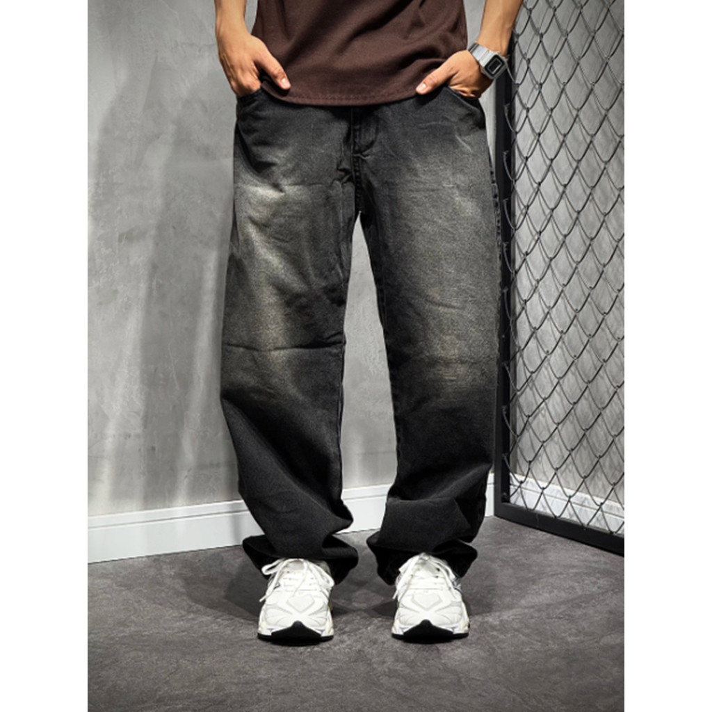 Calça Baggy Balão Jeans Masculina Estilo Streetwear Reta Estonada Grafite Retrô Boca Larga Calças em Oferta na Shopee