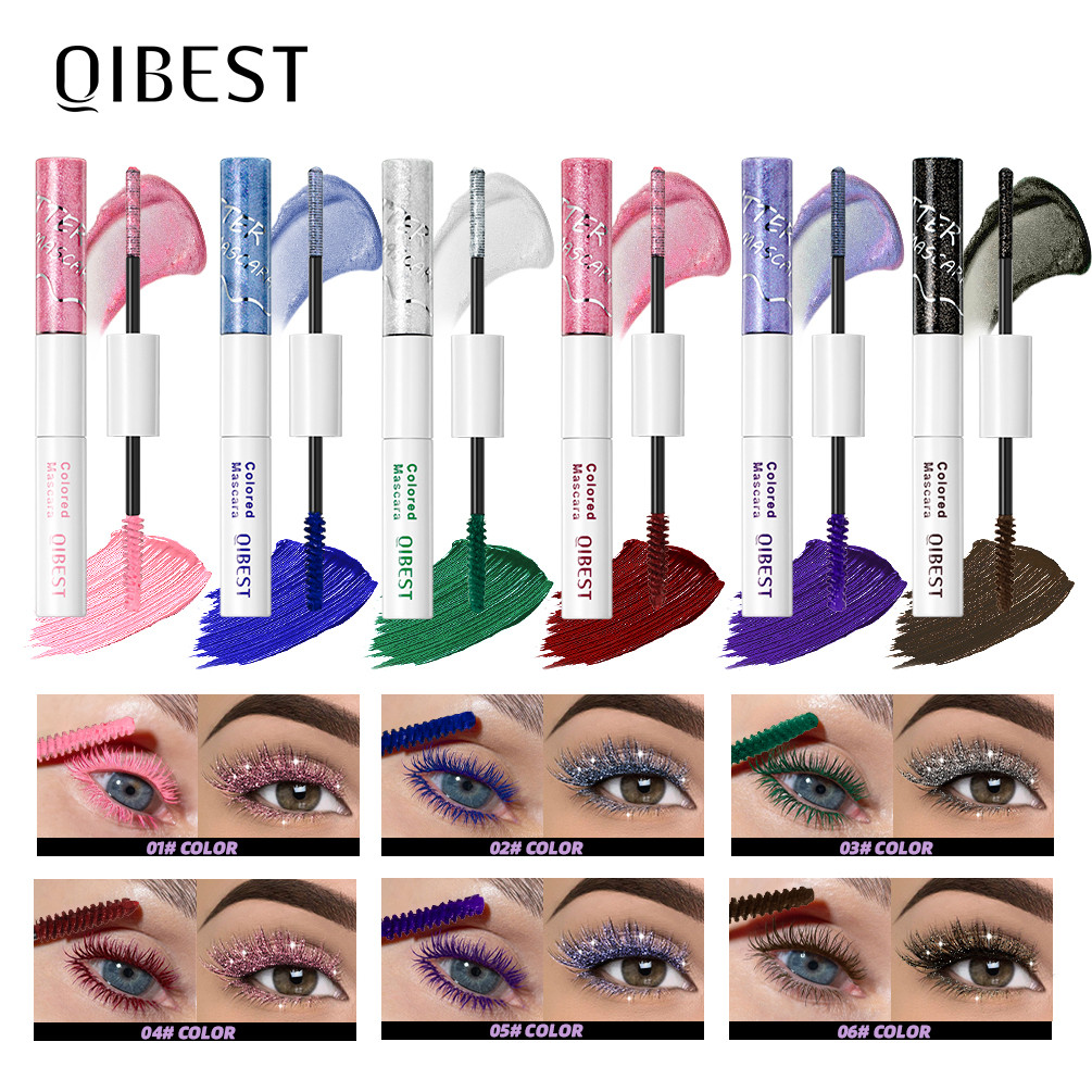 QIBEST Dupla Extremidade Diamante Glitter Rímel Duradouro Colorido Cílios Rosa Azul Verde Vermelho …